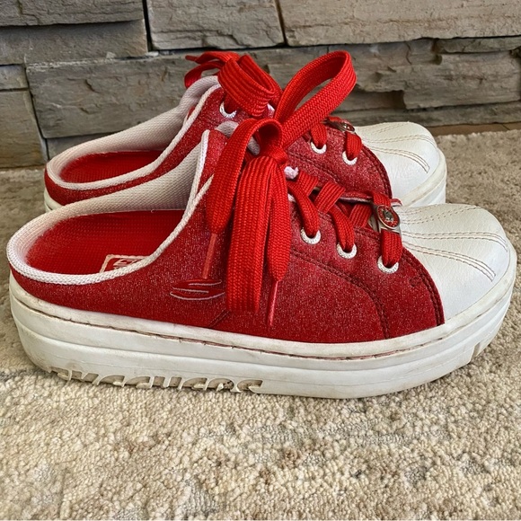 Skechers Vintage Y2K Platform Sneakers Backless Slip On Chunky Red Glitter: 8 - Picture 5 of 10